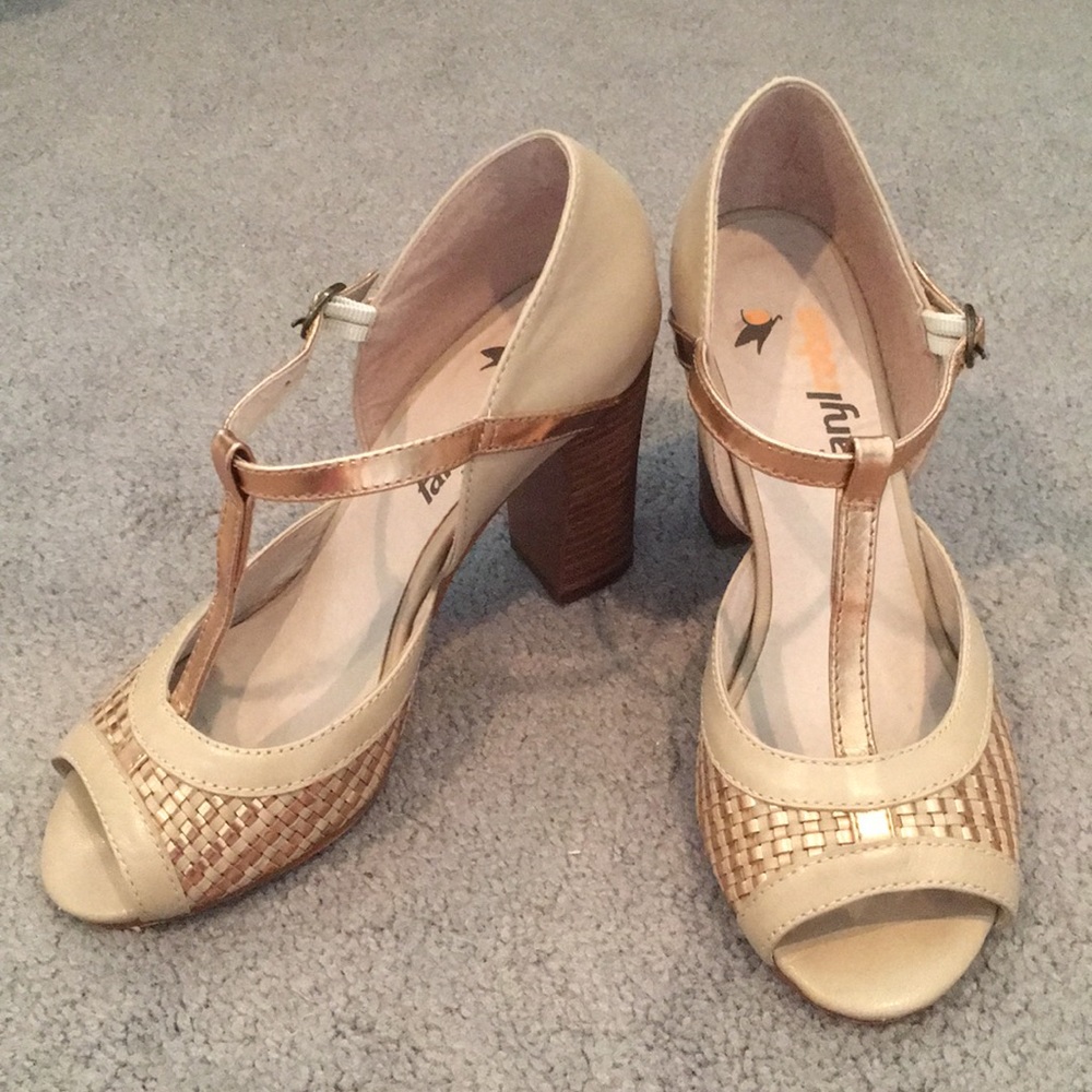 Anthropologie Farylrobin Bronze T-Strap Heel 👠